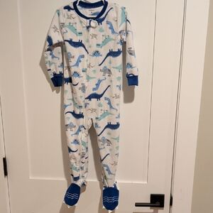 Carter's White Footed One-Piece with Blue & Mint Dino Print